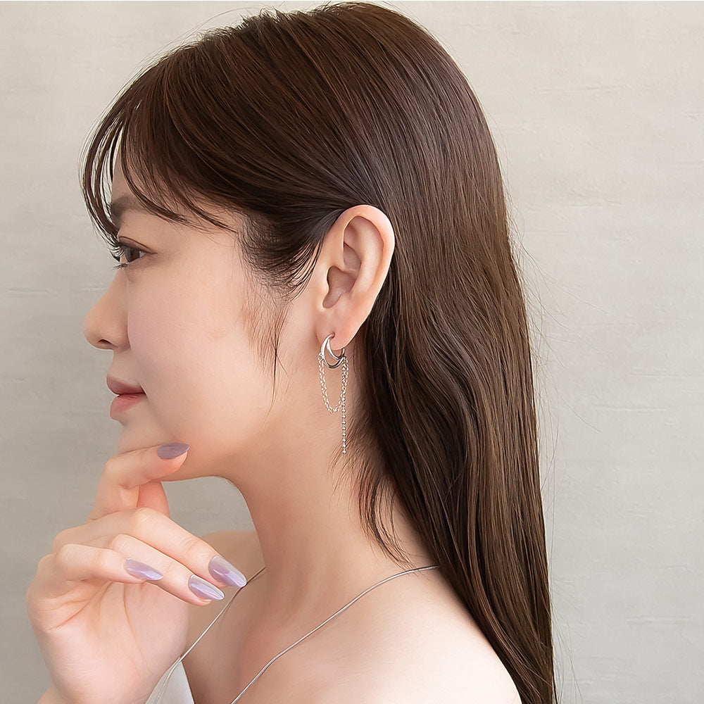 ピアス Combination Metal ニッケルフリー メタル ダブルカーブライン サイド サークル ボールチェーン チタンポスト スタッドピアス