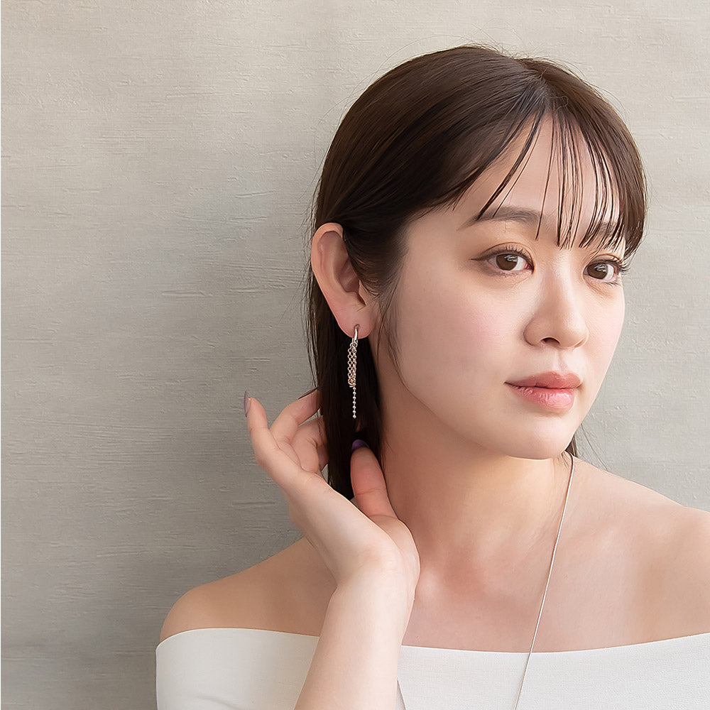 ピアス Combination Metal ニッケルフリー メタル ダブルカーブライン サイド サークル ボールチェーン チタンポスト スタッドピアス
