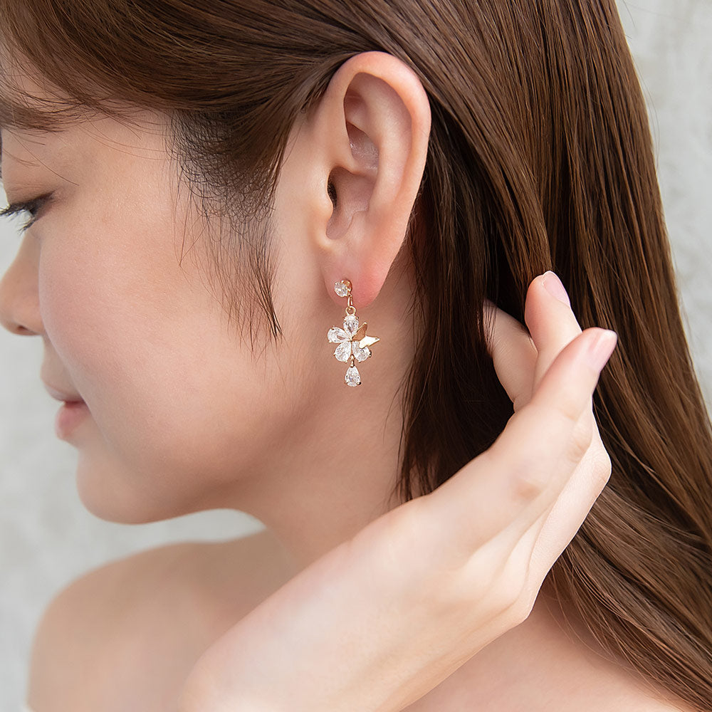 ピアス ニッケルフリー ビジュー フラワー バラフライ ステンレスポスト スタッドピアス