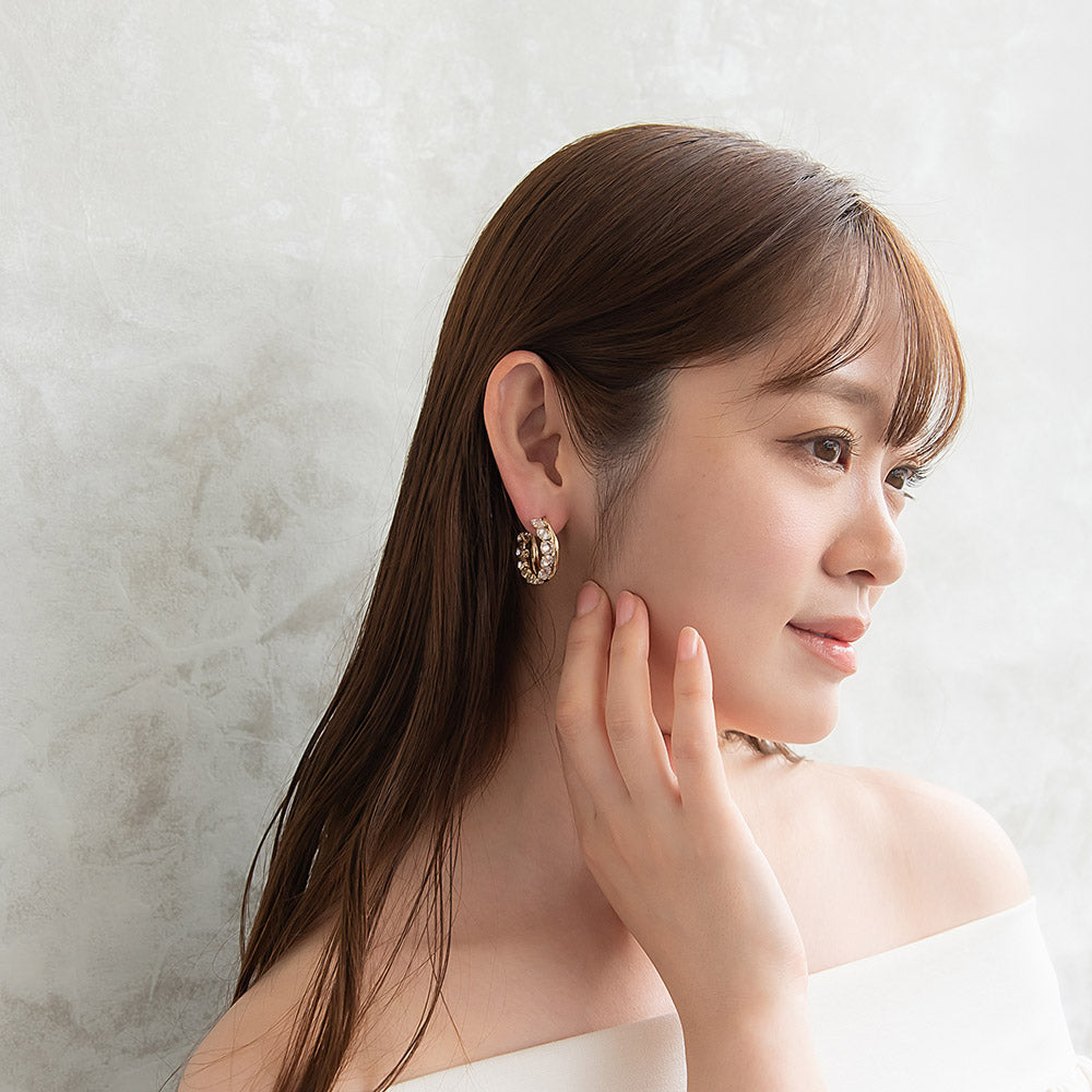 ピアス メタル キュービックジルコニア ツイスト ライン C型 スタッドピアス