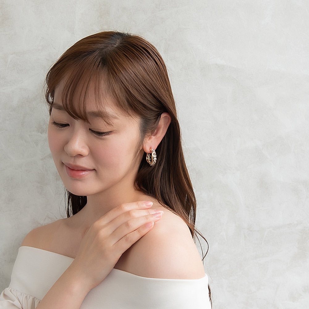 ピアス メタル キュービックジルコニア ツイスト ライン C型 スタッドピアス