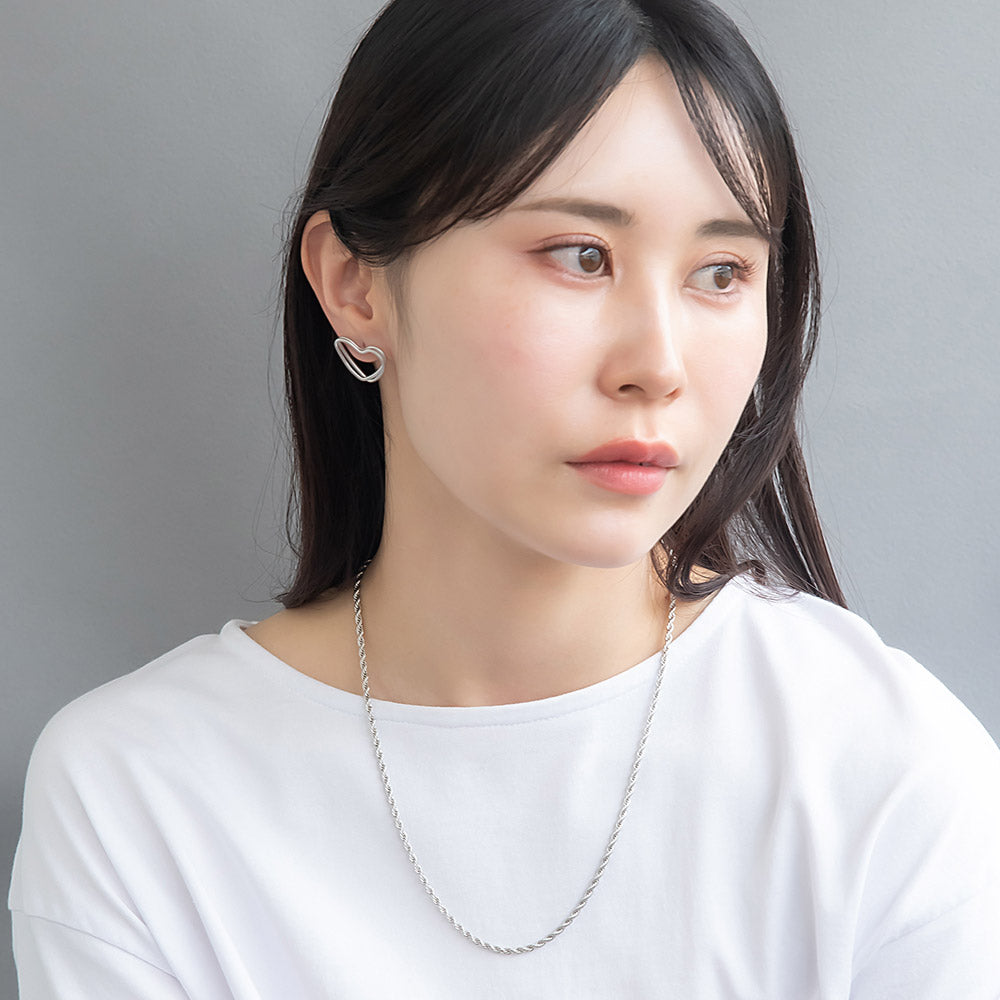 ピアス ニッケルフリー sable silver メタル ダブル ライン ハート スタッドピアス