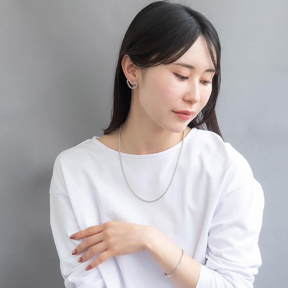 ピアス ニッケルフリー sable silver メタル ダブル ライン ハート スタッドピアス