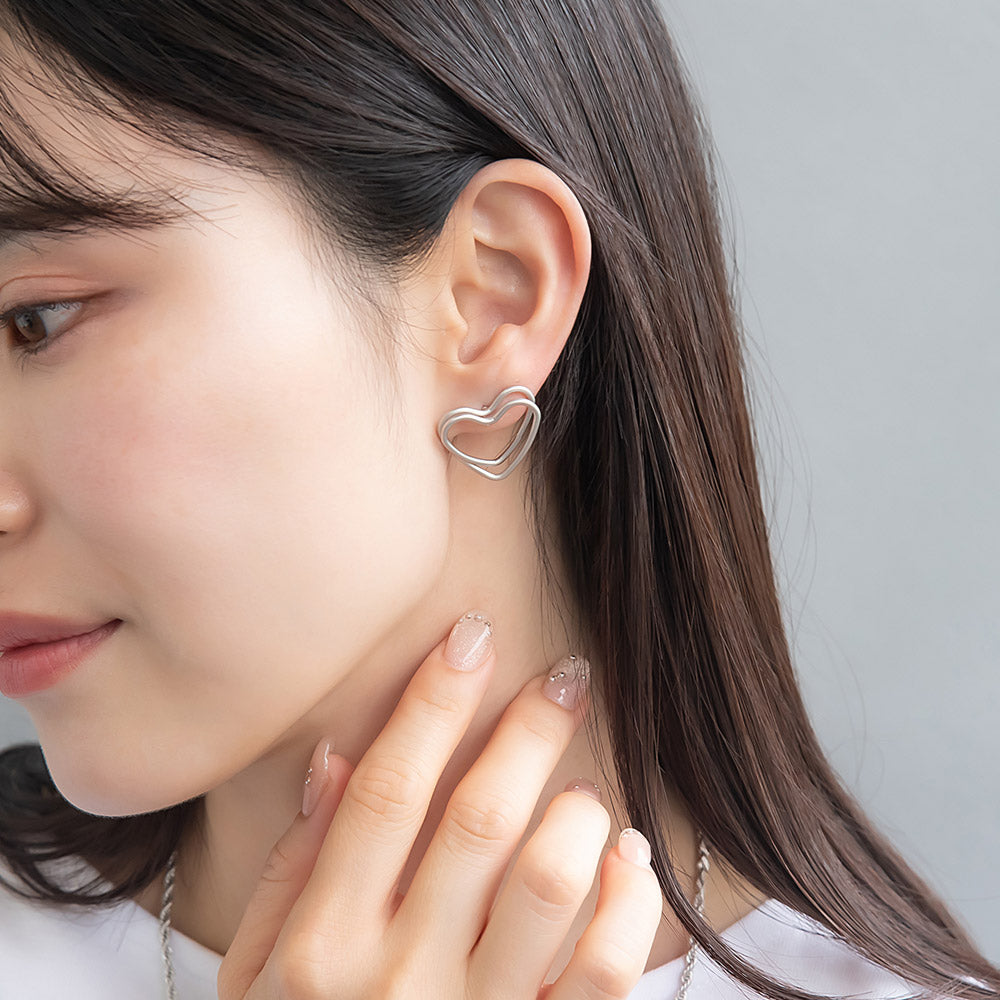 ピアス ニッケルフリー sable silver メタル ダブル ライン ハート スタッドピアス