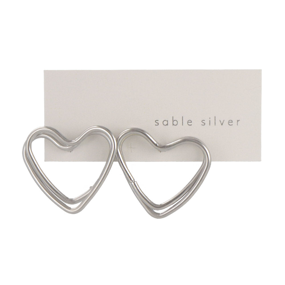 ピアス ニッケルフリー sable silver メタル ダブル ライン ハート スタッドピアス