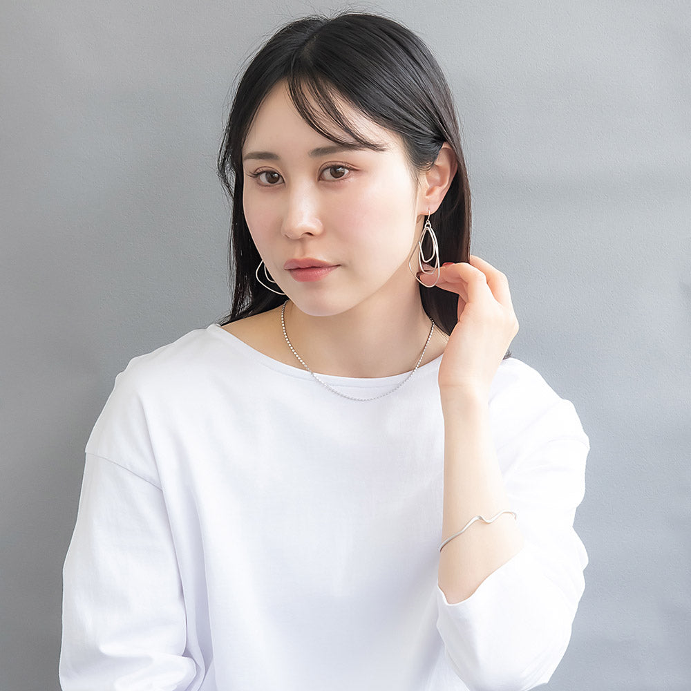 ピアス ニッケルフリー sable silver メタル トリプル レイヤード マルチ 変形 ドロップ フックピアス