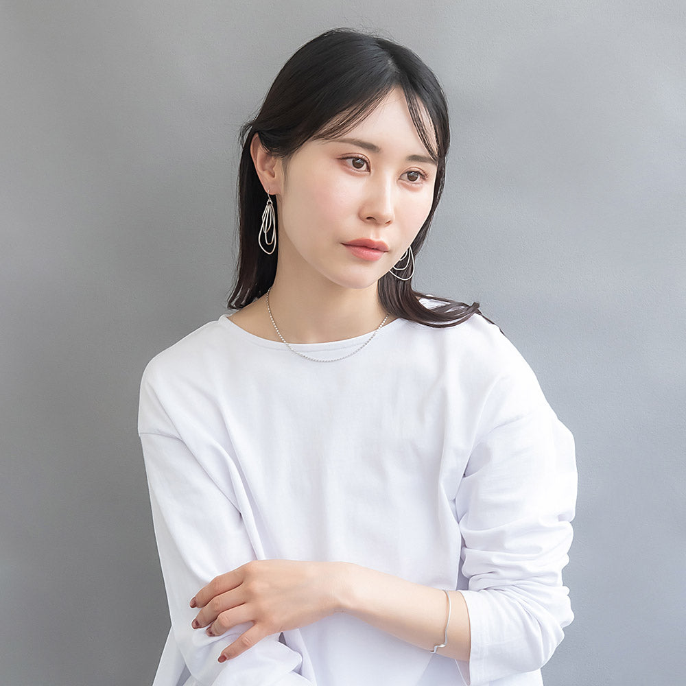 ピアス ニッケルフリー sable silver メタル トリプル レイヤード マルチ 変形 ドロップ フックピアス