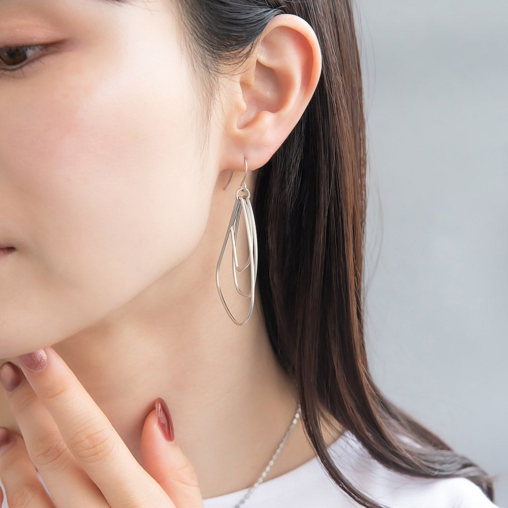 ピアス ニッケルフリー sable silver メタル トリプル レイヤード マルチ 変形 ドロップ フックピアス