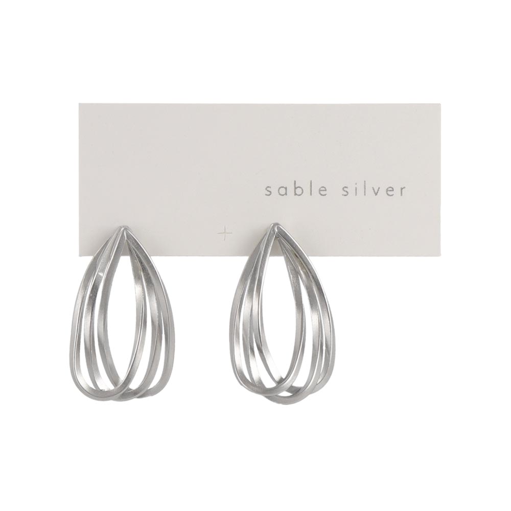 ピアス ニッケルフリー sable silver メタル トリプル レイヤード ドロップ クロス ライン スタッドピアス