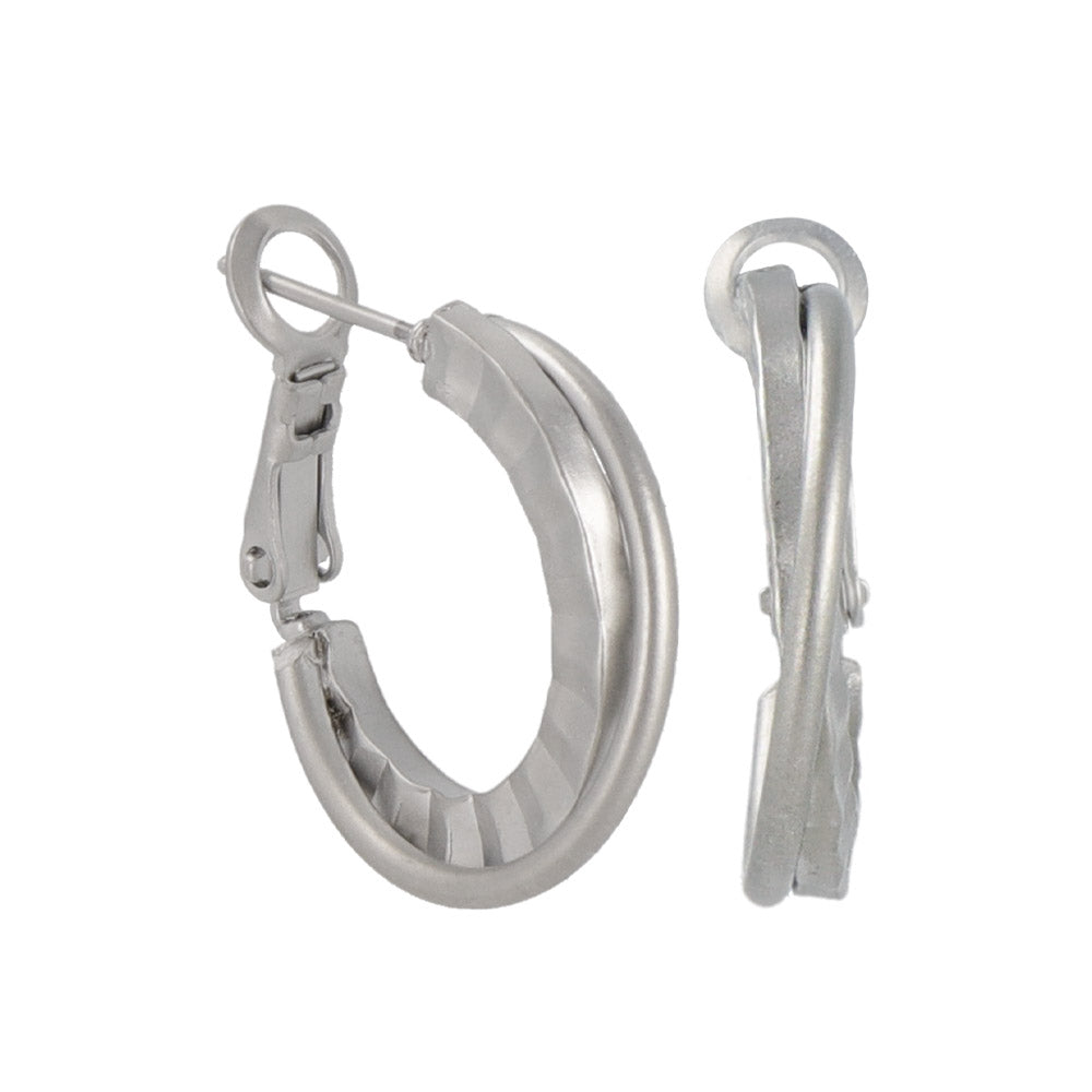 ピアス ニッケルフリー sable silver メタル ダブル クロス ライン サイド テクスチャー フープピアス