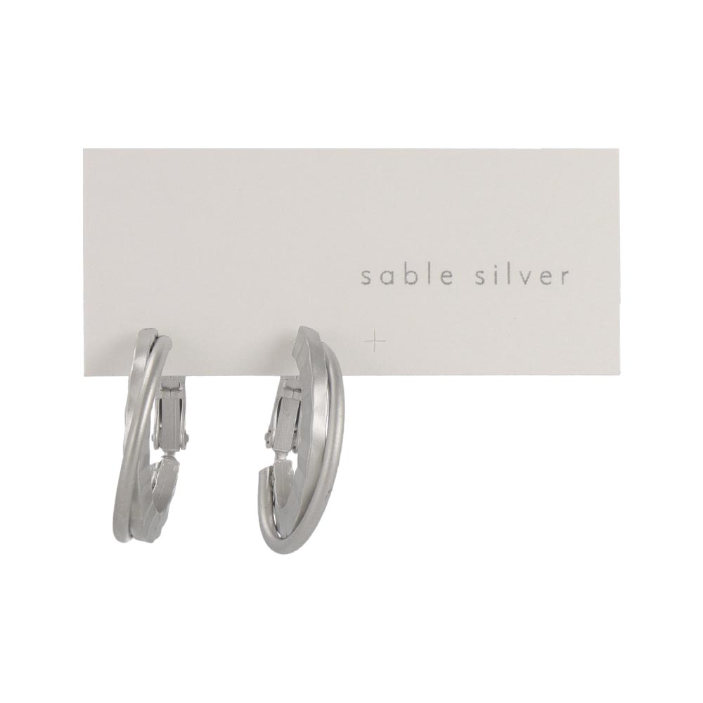 ピアス ニッケルフリー sable silver メタル ダブル クロス ライン サイド テクスチャー フープピアス