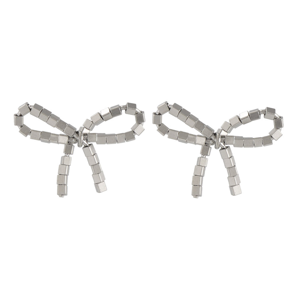 ピアス ニッケルフリー sable silver メタル スクエア ビーズ リボン スタッドピアス