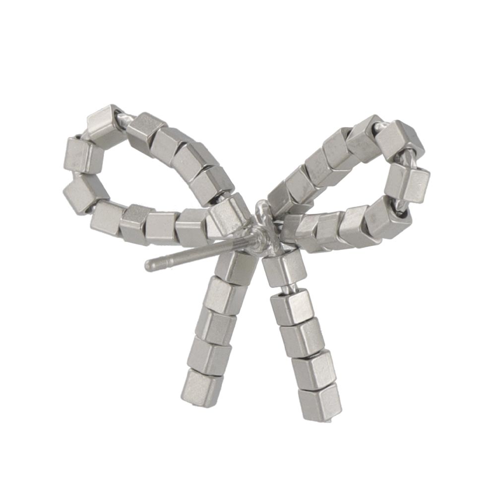 ピアス ニッケルフリー sable silver メタル スクエア ビーズ リボン スタッドピアス