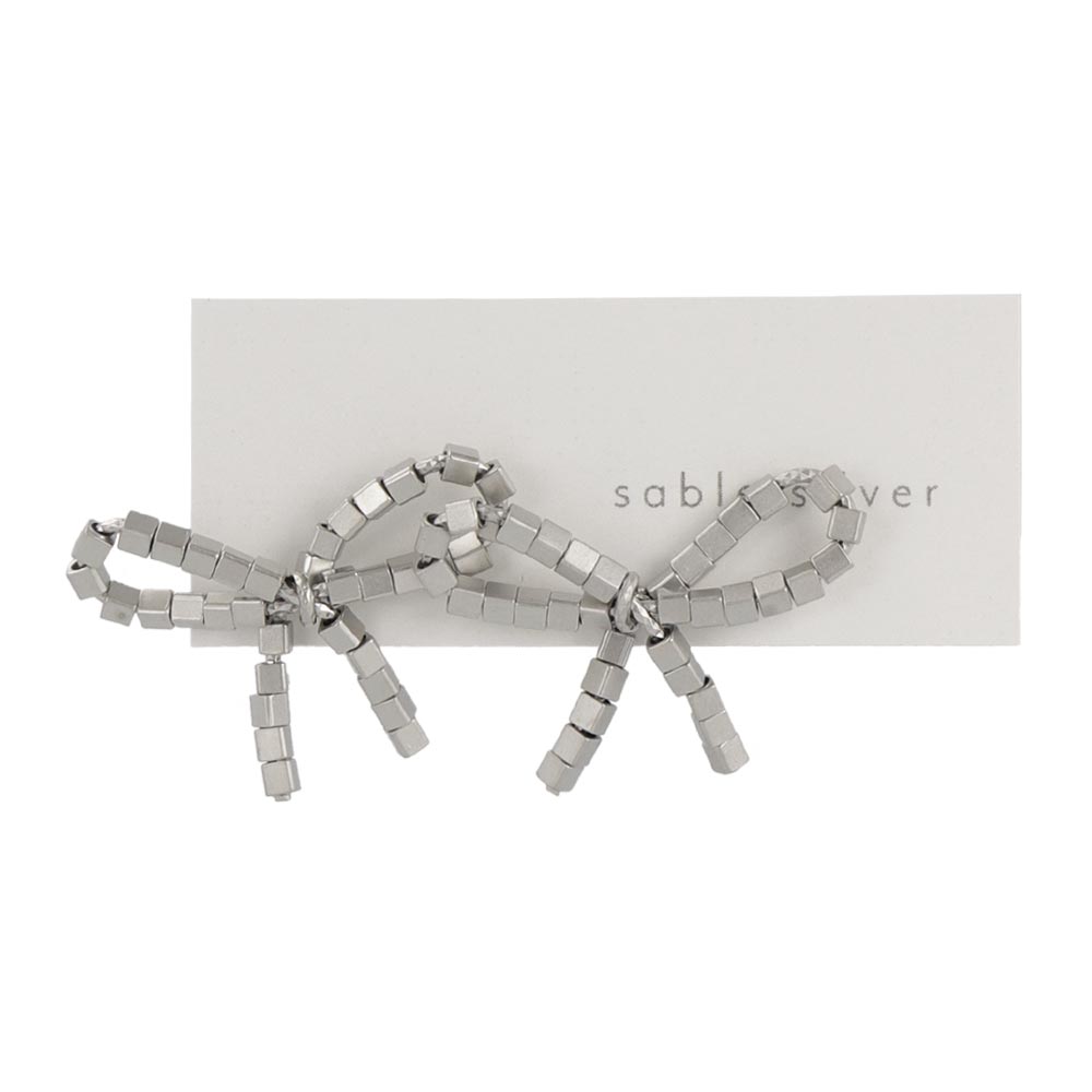 ピアス ニッケルフリー sable silver メタル スクエア ビーズ リボン スタッドピアス