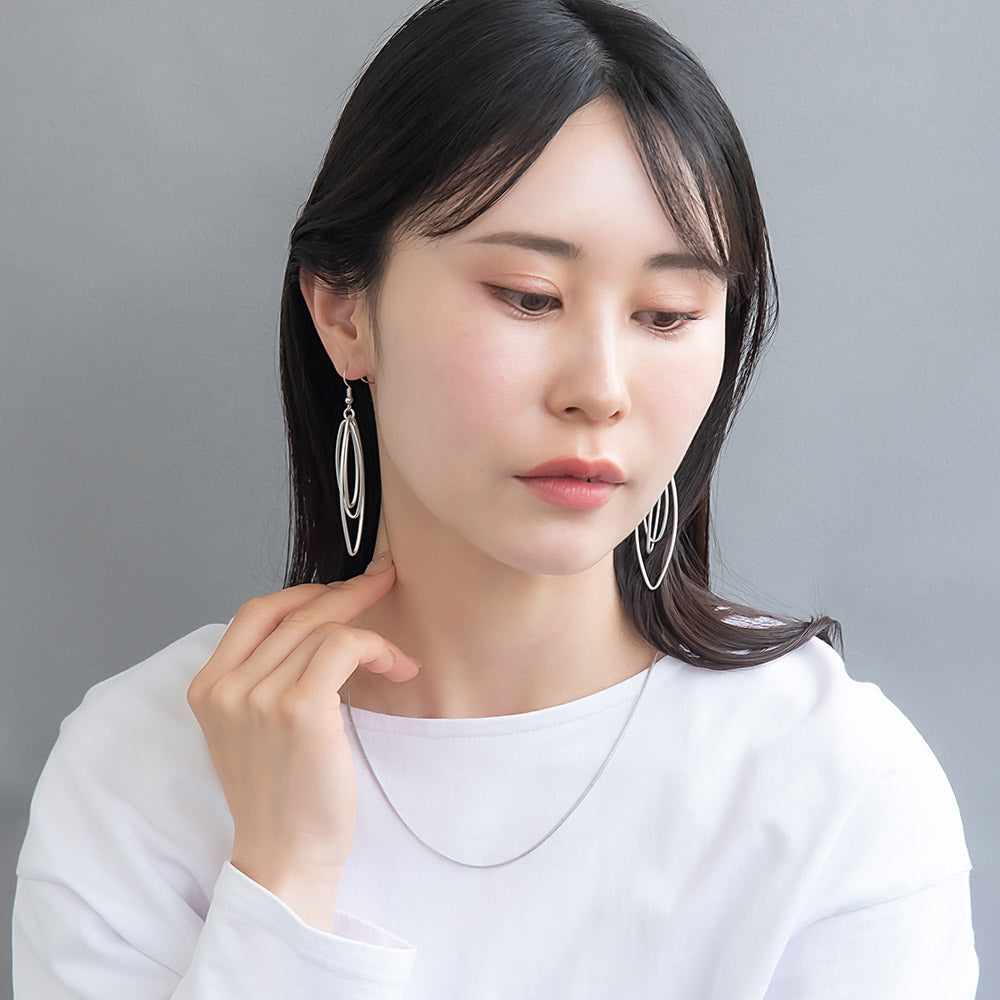 ピアス ニッケルフリー sable silver メタル トリプル アーモンド リング クロス フックピアス