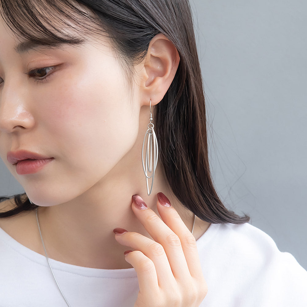 ピアス ニッケルフリー sable silver メタル トリプル アーモンド リング クロス フックピアス