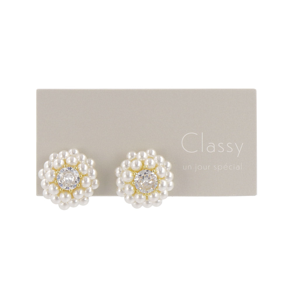 Classy ピアス ニッケルフリー メタル キュービックジルコニア サークル バブル パール スタッドピアス