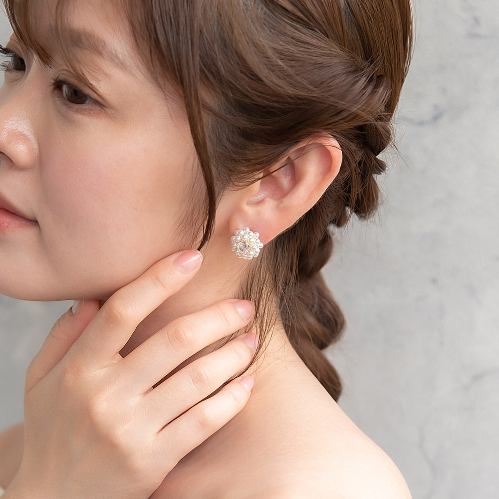 Classy ピアス ニッケルフリー メタル キュービックジルコニア サークル バブル パール スタッドピアス