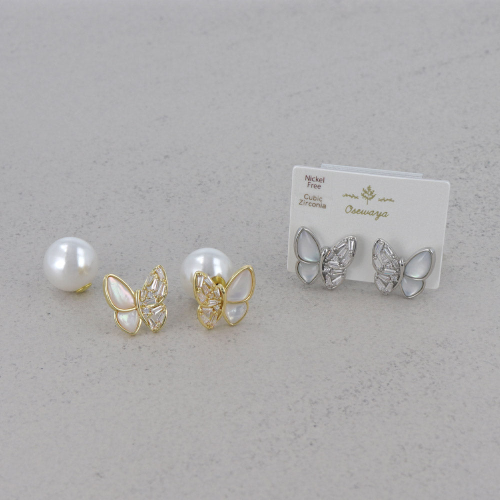ピアス ニッケルフリー バラフライ シェル パール バックキャッチピアス スタッドピアス