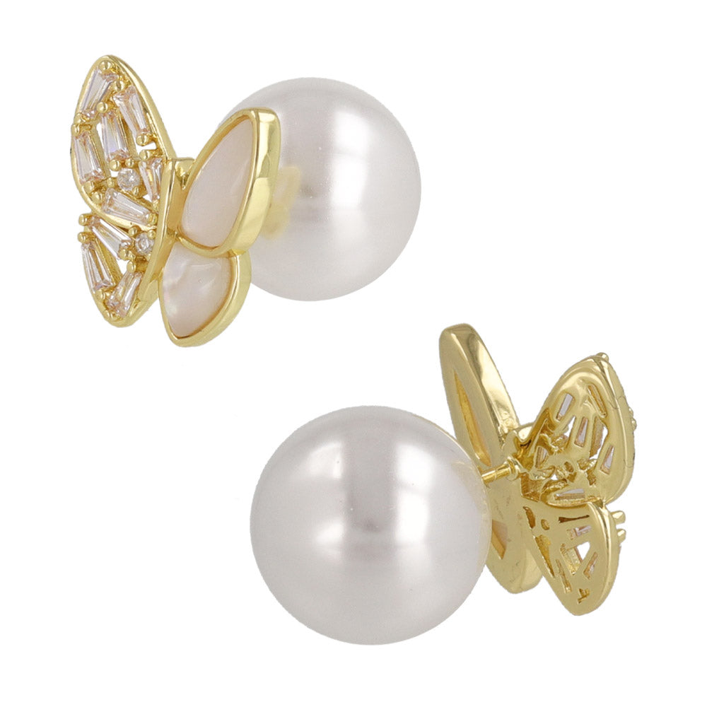 ピアス ニッケルフリー バラフライ シェル パール バックキャッチピアス スタッドピアス
