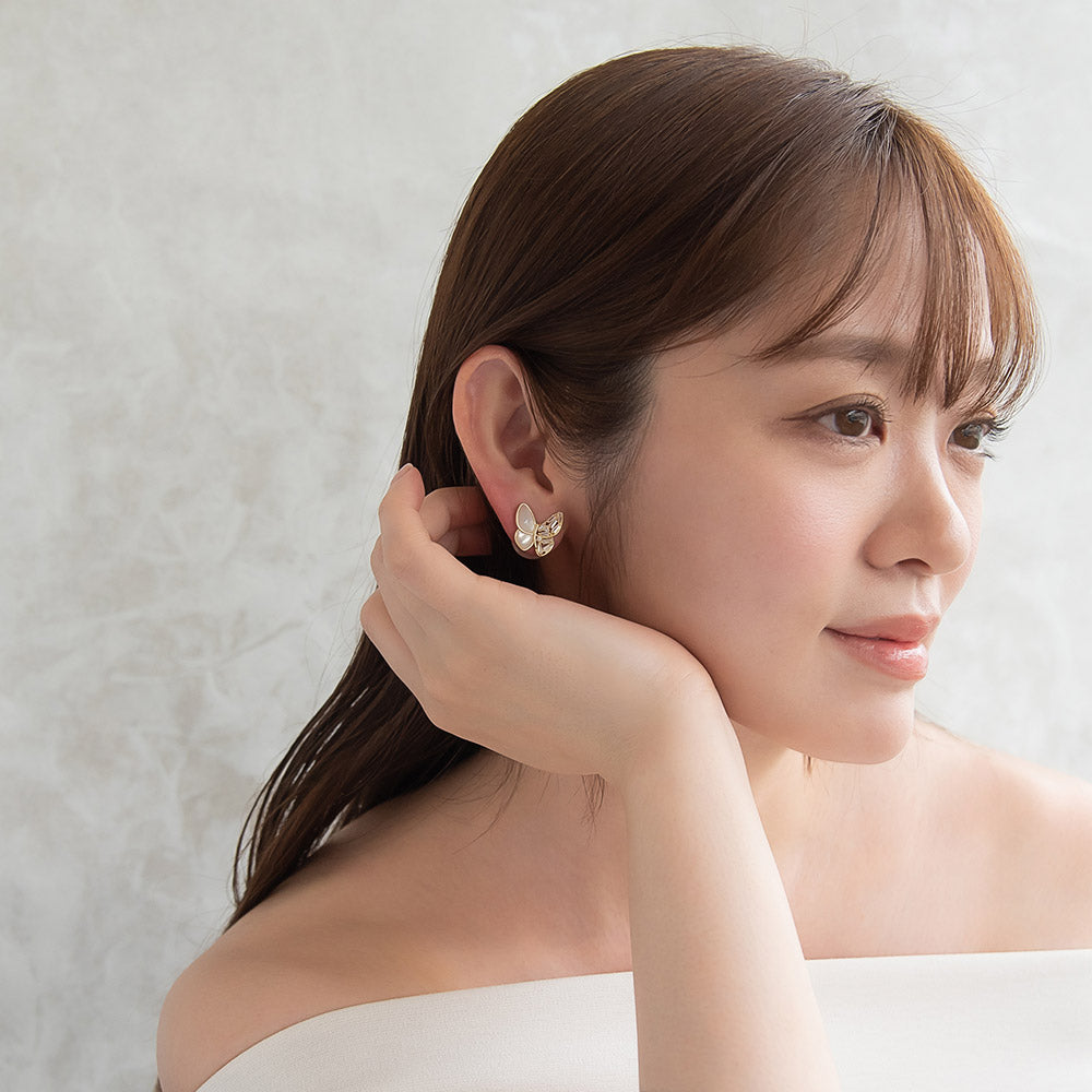 ピアス ニッケルフリー バラフライ シェル パール バックキャッチピアス スタッドピアス