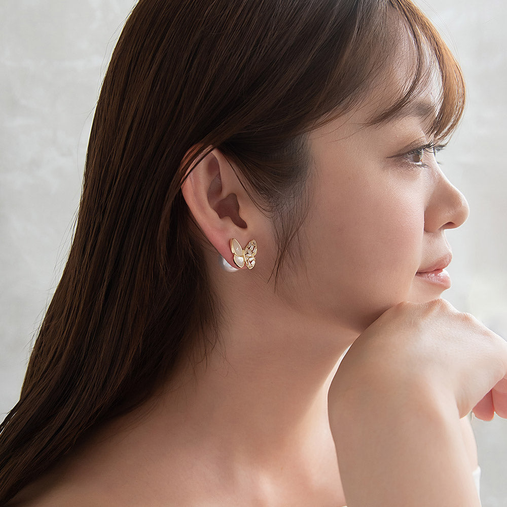 ピアス ニッケルフリー バラフライ シェル パール バックキャッチピアス スタッドピアス