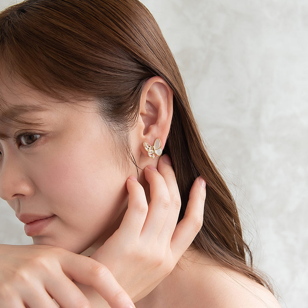 ピアス ニッケルフリー バラフライ シェル パール バックキャッチピアス スタッドピアス