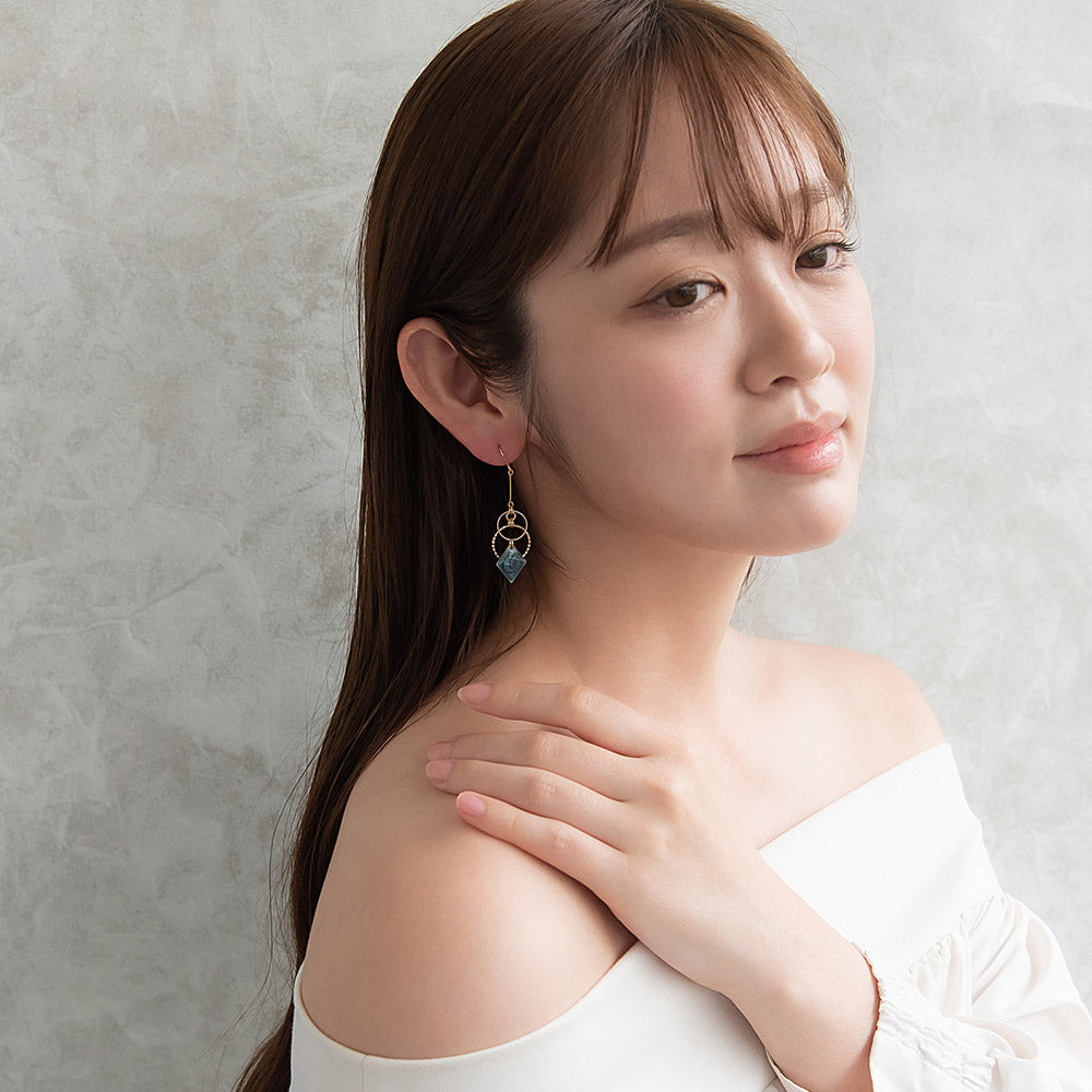 ピアス ニッケルフリー メタル リング ワイヤー ロンバス マーブル カラー 下がり フックピアス