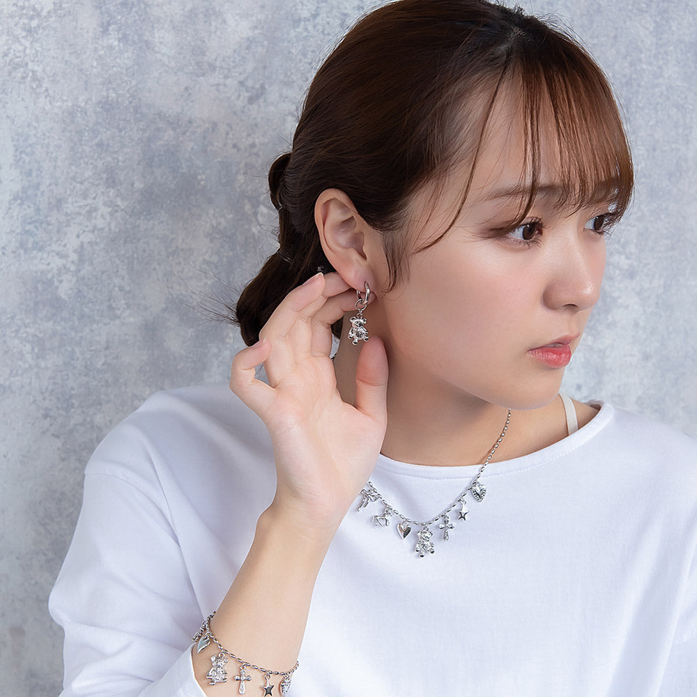 ピアス yura ニッケルフリー メタル チャーム クマ クロス ハート マーブル アシンメトリー チタンポスト ワンタッチ フープピアス