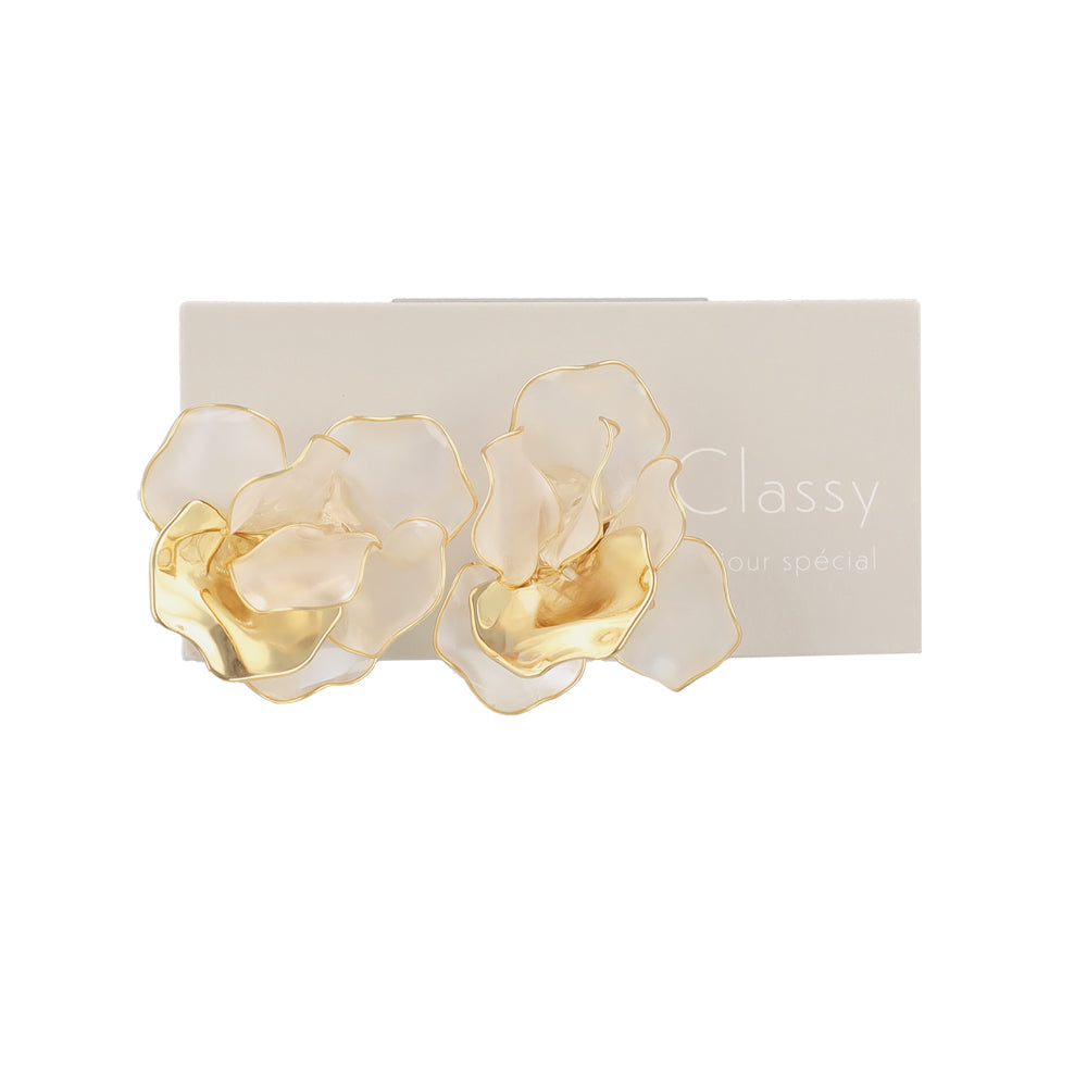 Classy ピアス ニッケルフリー メタル ワイヤー フラワー 半透明 ビッグ チタンポスト スタッドピアス