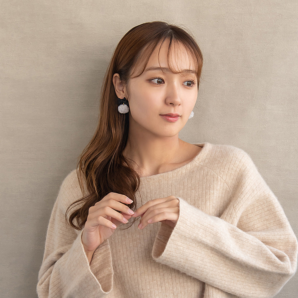 ピアス ニッケルフリー ファー リボン ステンレスポスト スタッドピアス