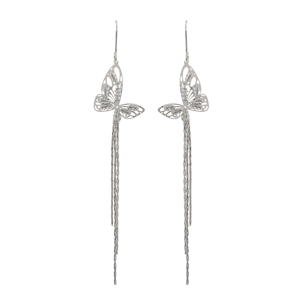 ピアス ニッケルフリー バタフライ ストーン チェーン ロング フックピアス