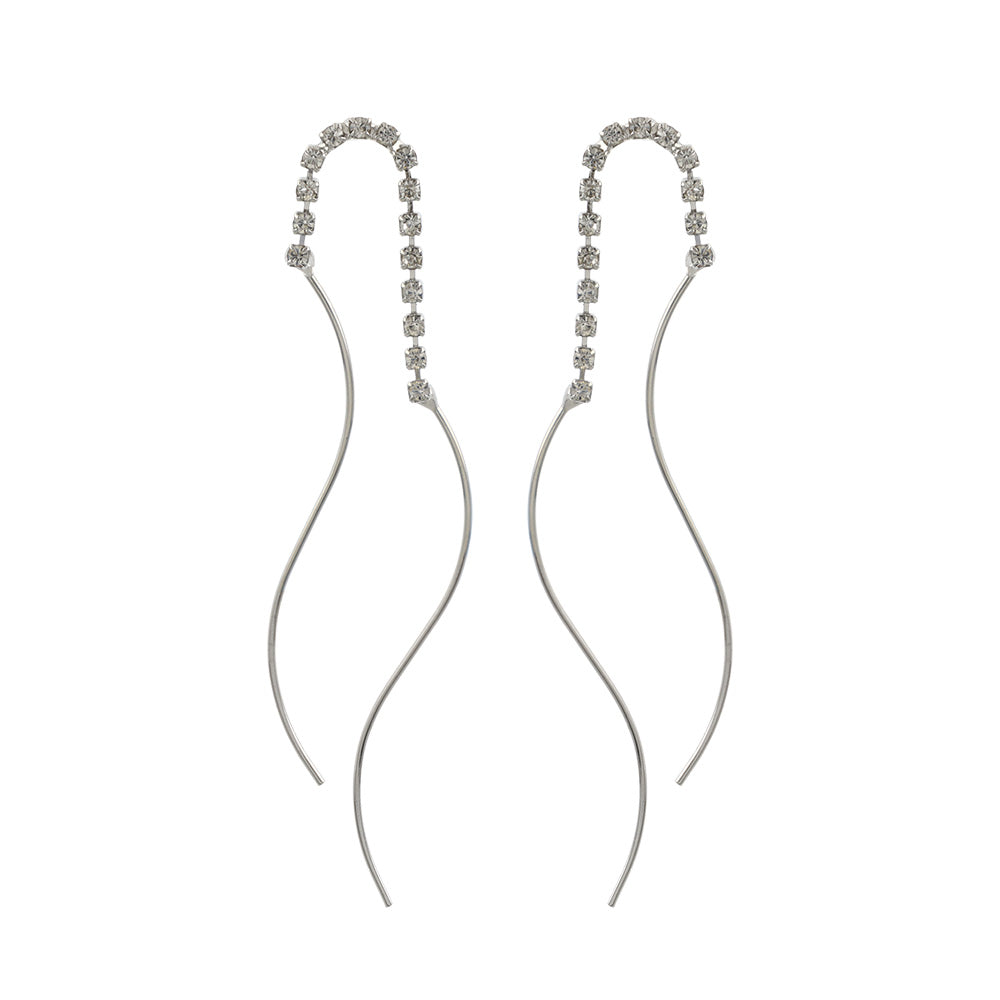 ピアス ニッケルフリー メタル ダブル ウェーブライン ストーン スタッドピアス