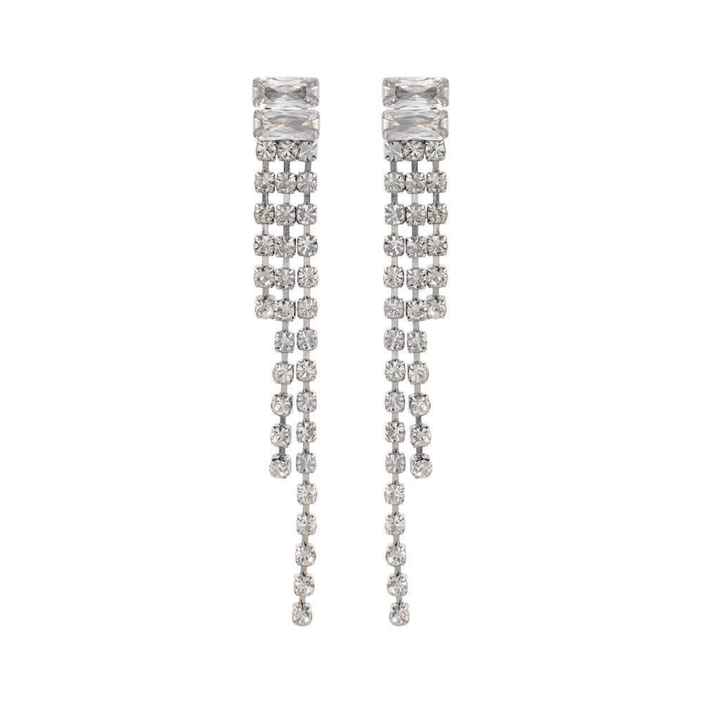 ピアス ニッケルフリー レクタングル ライン ストーン スタッドピアス