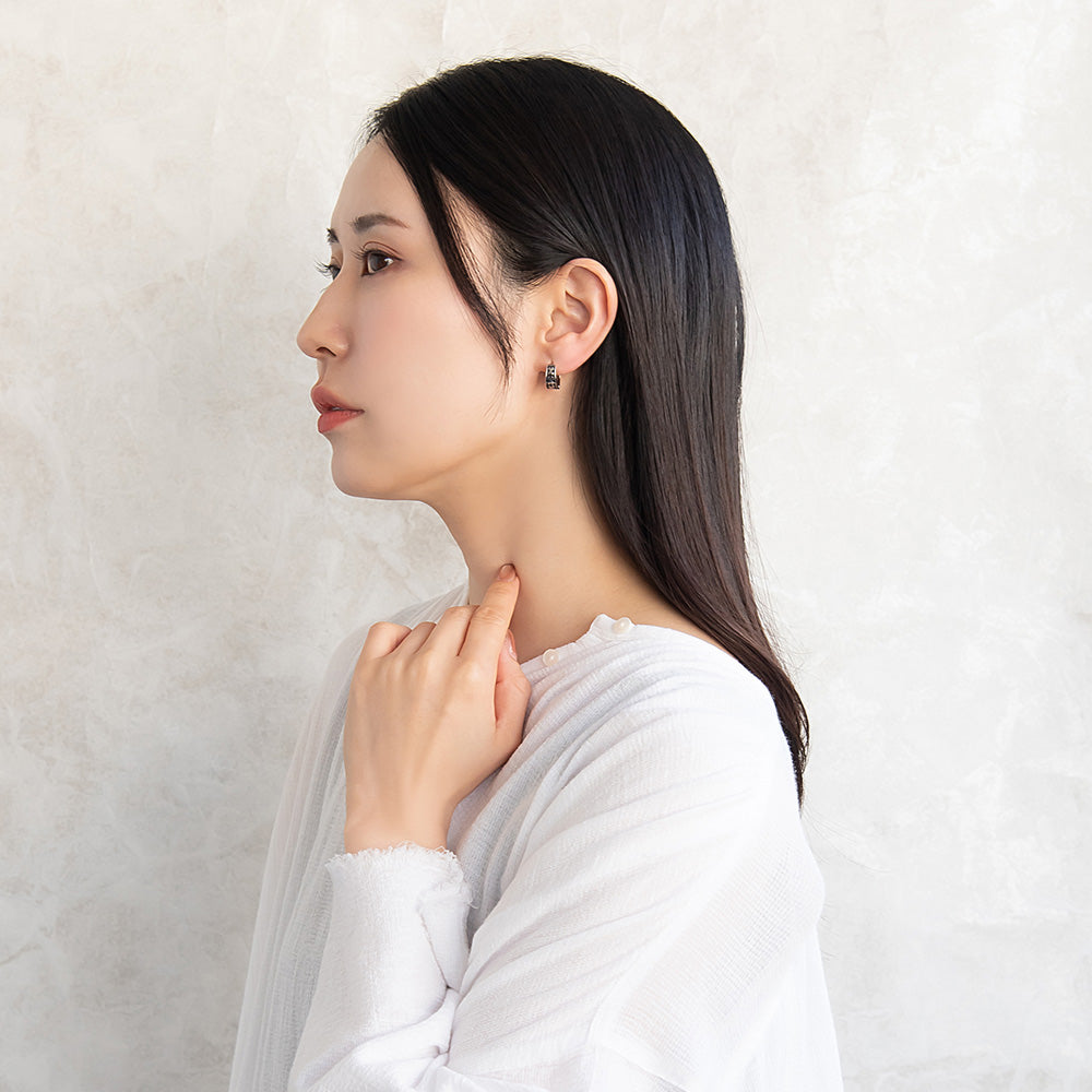 ピアス Awesome フラワー ステンレス ワンタッチ キャッチレス フープピアス