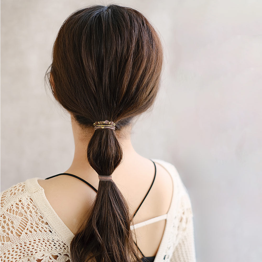 ヘアゴム Candy Arrange 合成キャッツアイ メタル ビーズ カラー 2連 3連 無地 ラメ 2本セット リングゴム ヘアポニー