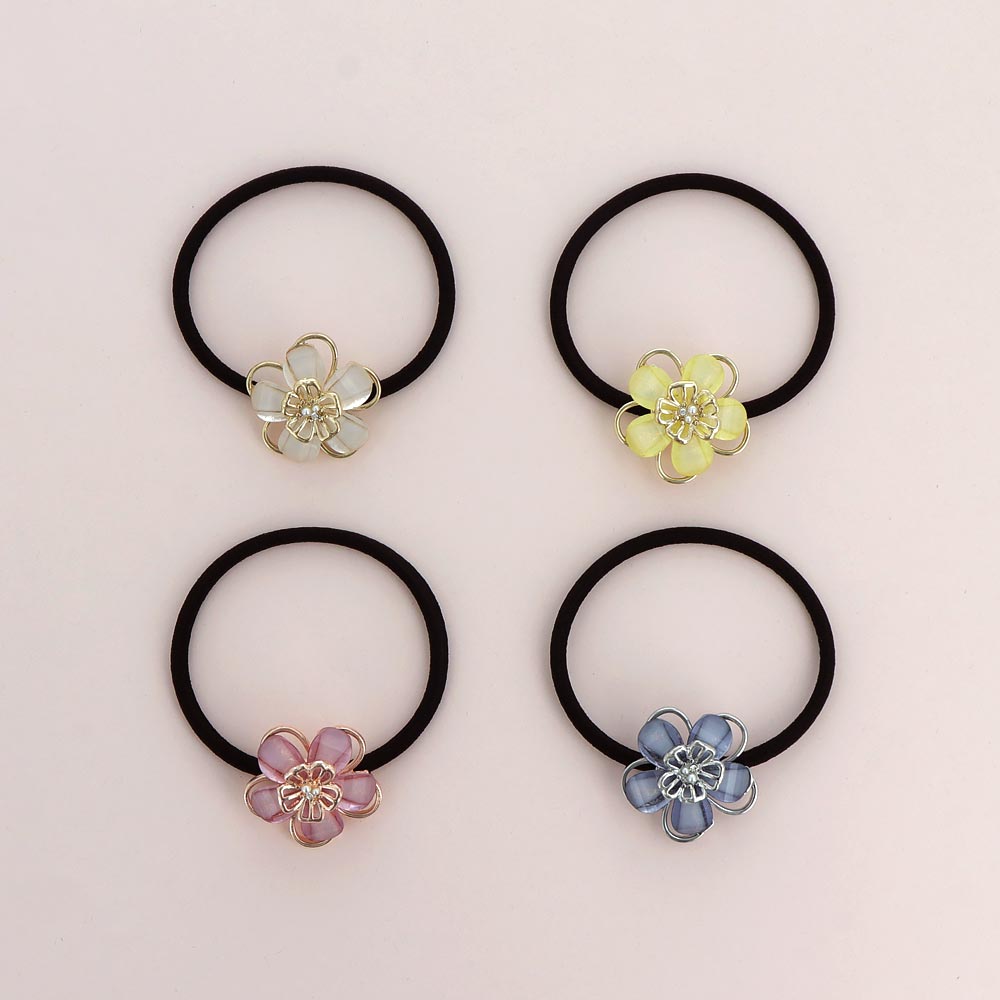 ヘアゴム 透かし フラワー 花 メタル アクリル ミニ ストーン パール ヘアポニー