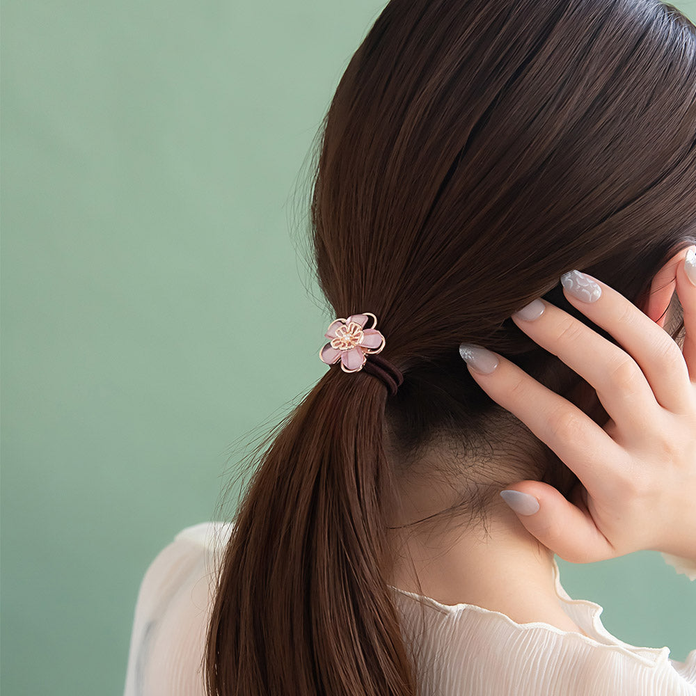 ヘアゴム 透かし フラワー 花 メタル アクリル ミニ ストーン パール ヘアポニー