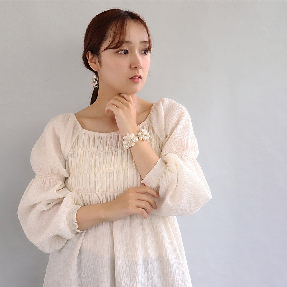 ヘアゴム トリプル フラワー 花 カラー パール バブル ブレスポニー ヘアポニー