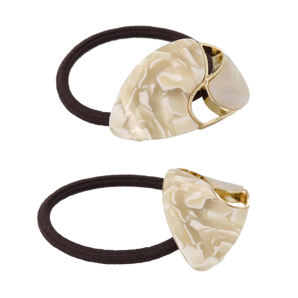 ヘアゴム tsukekae pony オーバル メタル クロス ライン 透かし マーブル カラー ヘアゴム2本付き(ブラウン/ブラック)