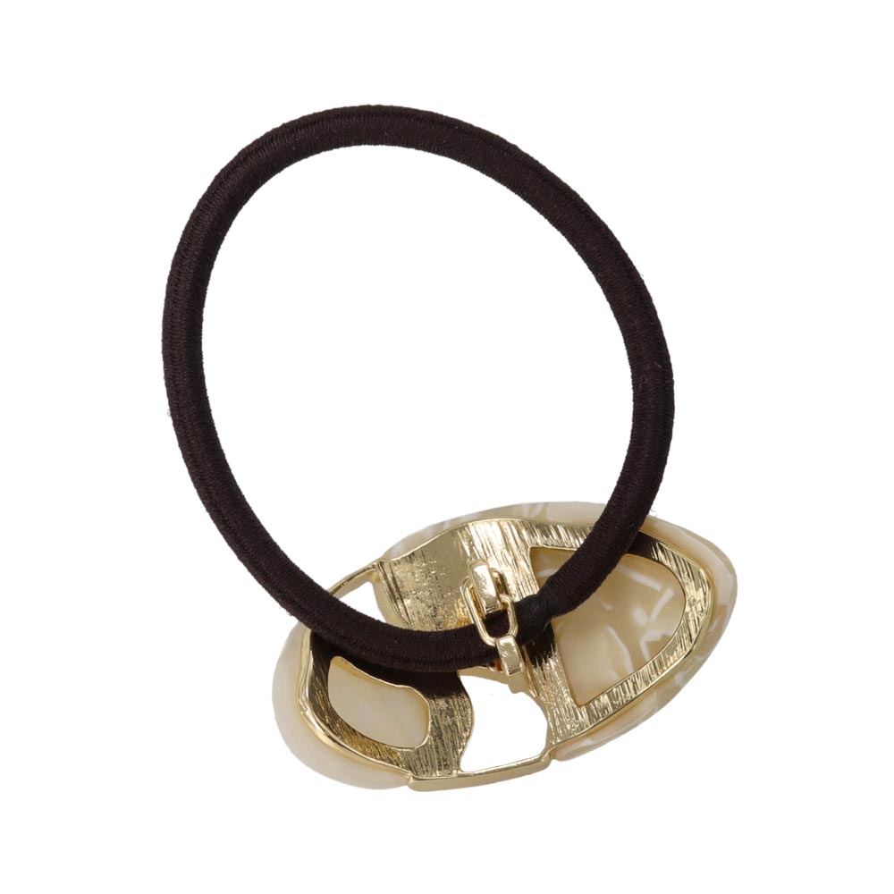 ヘアゴム tsukekae pony オーバル メタル クロス ライン 透かし マーブル カラー ヘアゴム2本付き(ブラウン/ブラック)