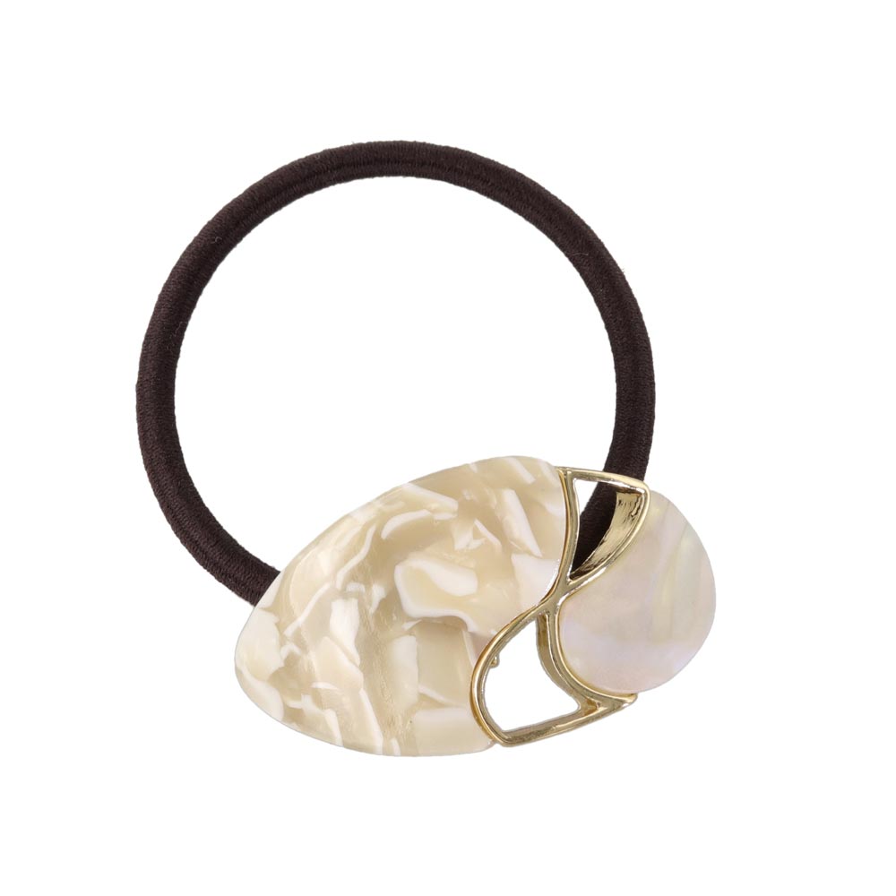 ヘアゴム tsukekae pony オーバル メタル クロス ライン 透かし マーブル カラー ヘアゴム2本付き(ブラウン/ブラック)