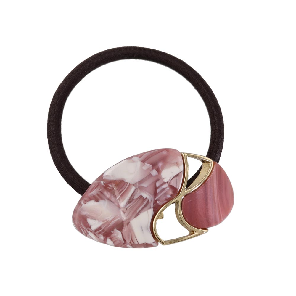 ヘアゴム tsukekae pony オーバル メタル クロス ライン 透かし マーブル カラー ヘアゴム2本付き(ブラウン/ブラック)