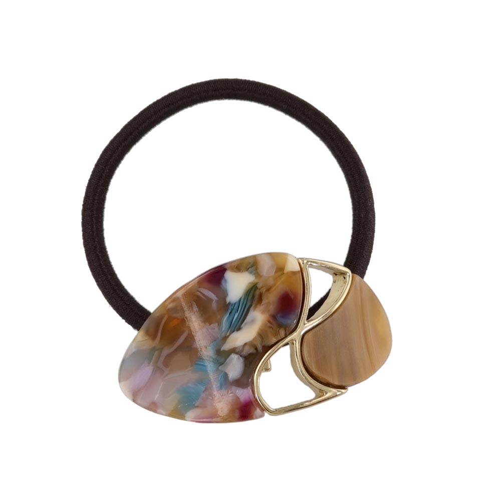 ヘアゴム tsukekae pony オーバル メタル クロス ライン 透かし マーブル カラー ヘアゴム2本付き(ブラウン/ブラック)