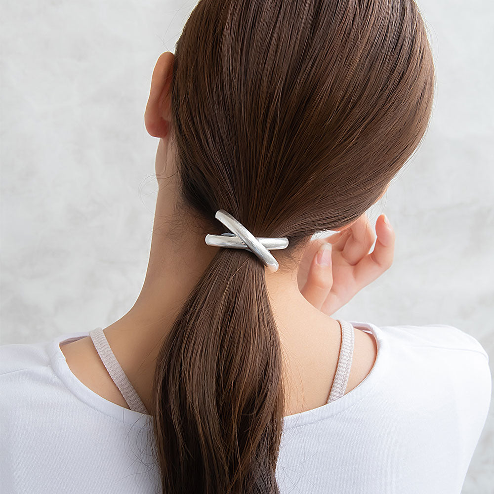 ヘアゴム マット メタル クロス ライン カーブ ヘアポニー