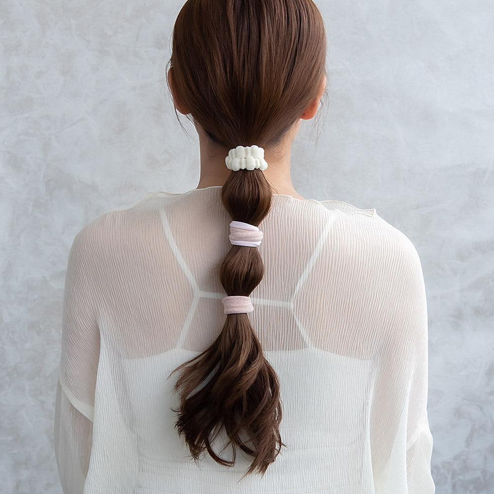 ヘアゴム もこもこ ワイド ジャージ ラメ マルチ カラー 4個セット リングゴム ヘアポニー