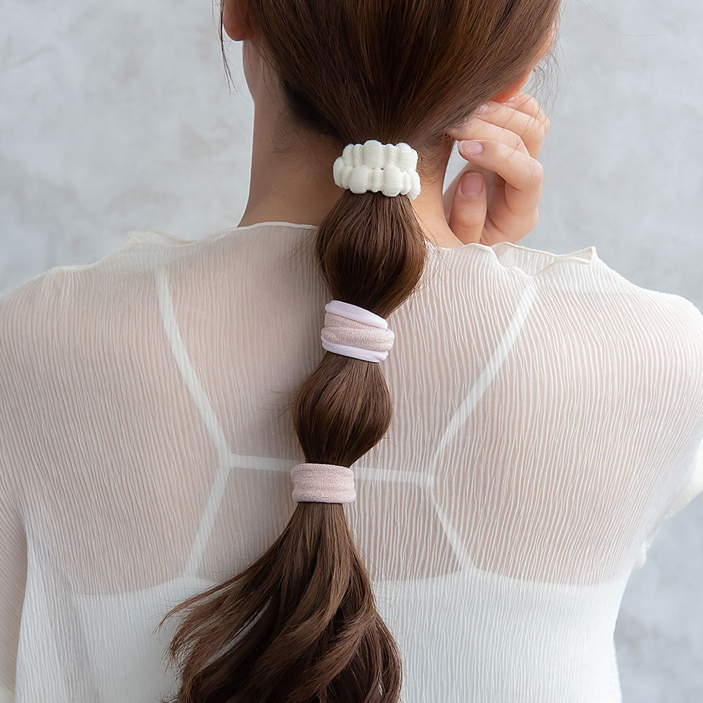 ヘアゴム もこもこ ワイド ジャージ ラメ マルチ カラー 4個セット リングゴム ヘアポニー