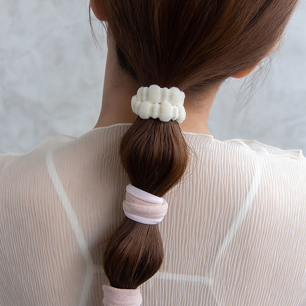ヘアゴム もこもこ ワイド ジャージ ラメ マルチ カラー 4個セット リングゴム ヘアポニー