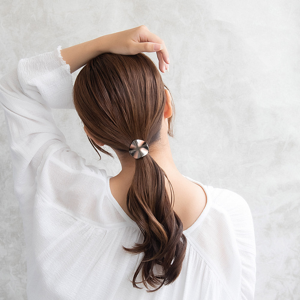ヘアゴム アンティークブロンズ ウェーブ サークル クロス ライン