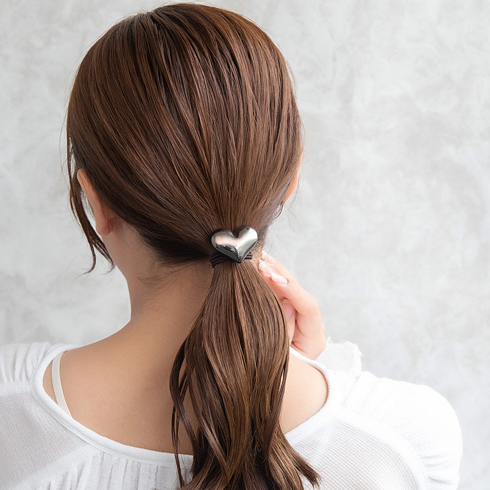 ヘアゴム アンティークブロンズ ぷっくり ハート